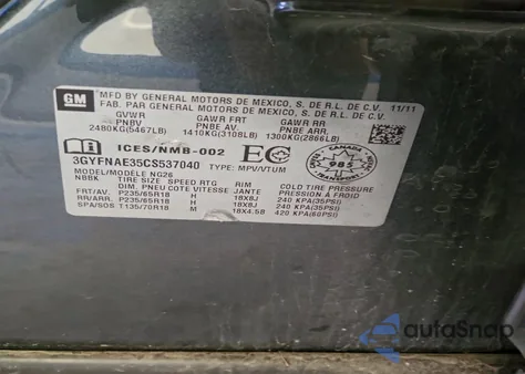 2012 Cadillac Srx Luxury Collection from USA, damaged, VIN 3GYFNAE35CS537040